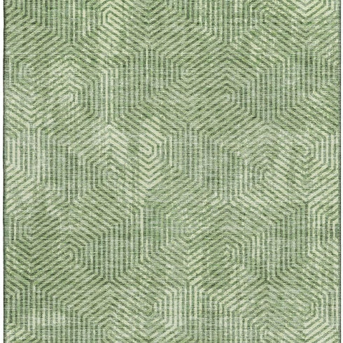 5' X 8' Green And Ivory Geometric Washable Area Rug With UV Protection