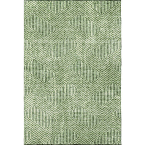 5' X 8' Green And Ivory Geometric Washable Area Rug With UV Protection