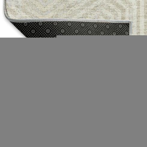 8' Ivory And Beige Geometric Washable Round Rug With UV Protection