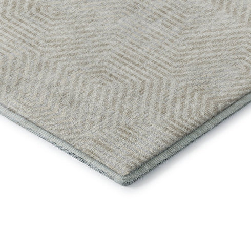 8' Ivory And Beige Geometric Washable Round Rug With UV Protection