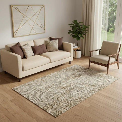 5' X 8' Coffee And Beige Geometric Washable Area Rug With UV Protection