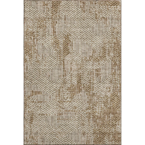 5' X 8' Coffee And Beige Geometric Washable Area Rug With UV Protection