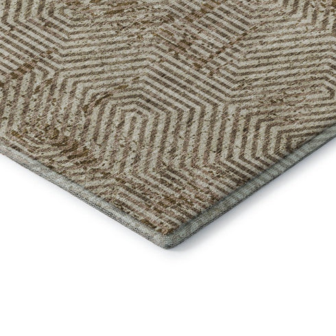 5' X 8' Coffee And Beige Geometric Washable Area Rug With UV Protection