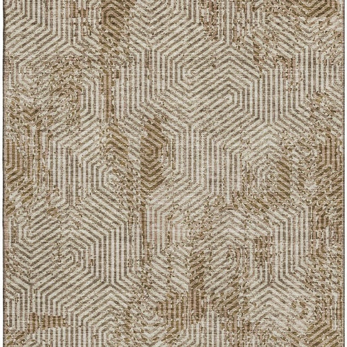 5' X 8' Coffee And Beige Geometric Washable Area Rug With UV Protection