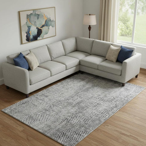 9' X 12' Silver And Gray Geometric Washable Area Rug With UV Protection