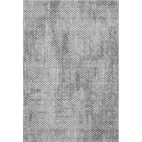 9' X 12' Silver And Gray Geometric Washable Area Rug With UV Protection