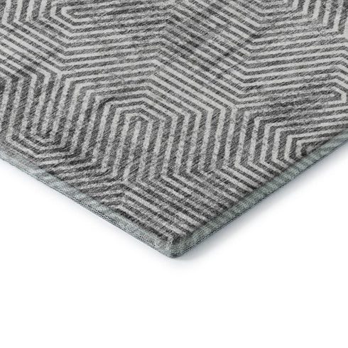 9' X 12' Silver And Gray Geometric Washable Area Rug With UV Protection
