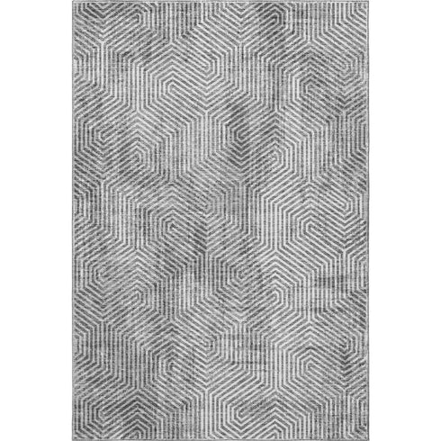 9' X 12' Silver And Gray Geometric Washable Area Rug With UV Protection