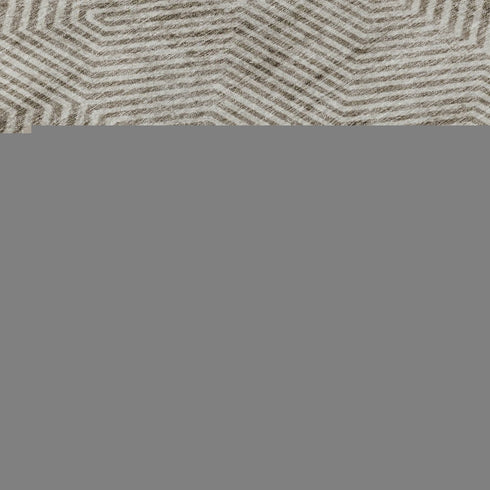 8' Taupe And Beige Geometric Washable Round Rug With UV Protection