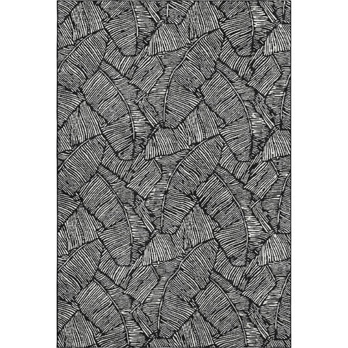 5' X 8' Black And Ivory Floral Washable Area Rug With UV Protection