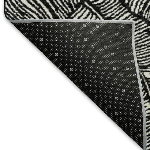 5' X 8' Black And Ivory Floral Washable Area Rug With UV Protection