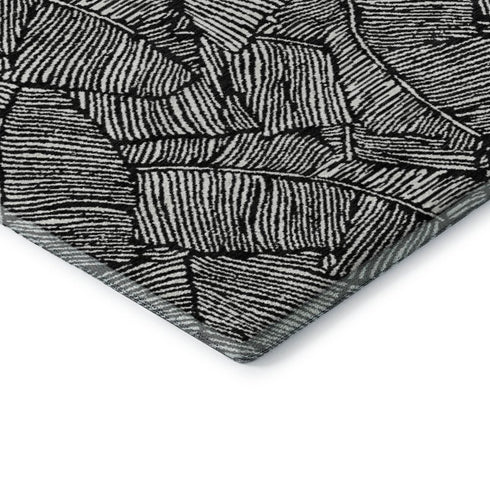 5' X 8' Black And Ivory Floral Washable Area Rug With UV Protection