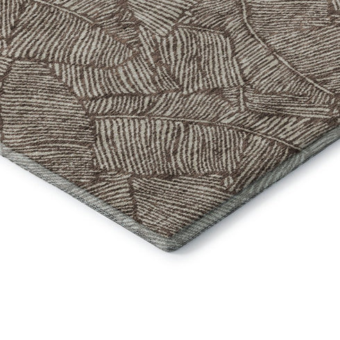 8' X 10' Brown And Beige Floral Washable Area Rug With UV Protection