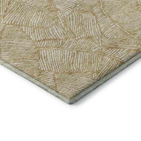 5' X 8' Gold And Ivory Floral Washable Area Rug With UV Protection