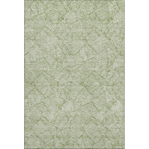 5' X 8' Green And Ivory Floral Washable Area Rug With UV Protection