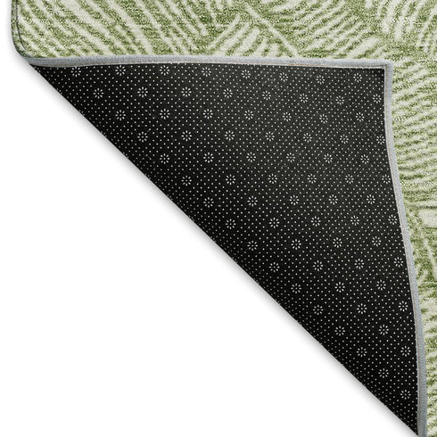 5' X 8' Green And Ivory Floral Washable Area Rug With UV Protection