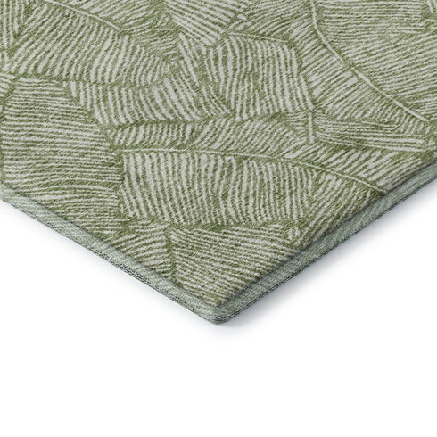5' X 8' Green And Ivory Floral Washable Area Rug With UV Protection
