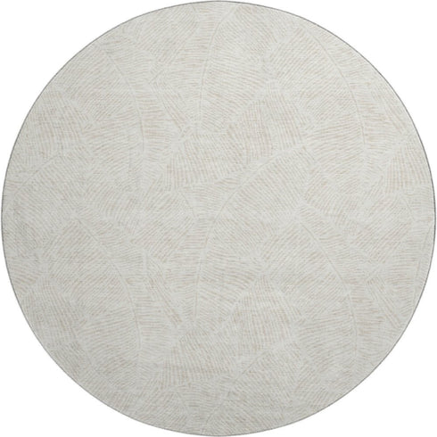 8' Ivory And Beige Floral Washable Round Rug With UV Protection