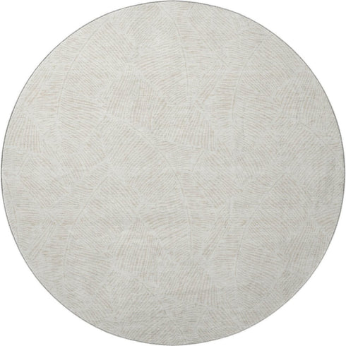 8' Ivory And Beige Floral Washable Round Rug With UV Protection