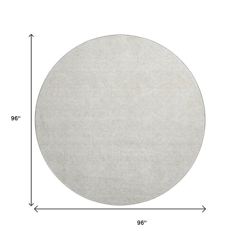 8' Ivory And Beige Floral Washable Round Rug With UV Protection