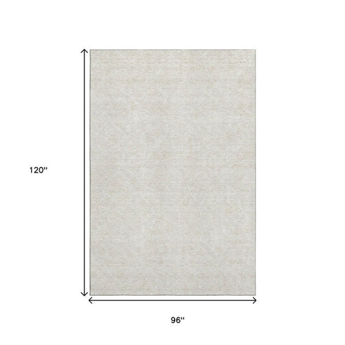 8' X 10' Ivory And Beige Floral Washable Area Rug With UV Protection