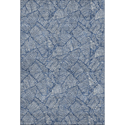 5' X 8' Navy Blue And Ivory Floral Washable Area Rug With UV Protection