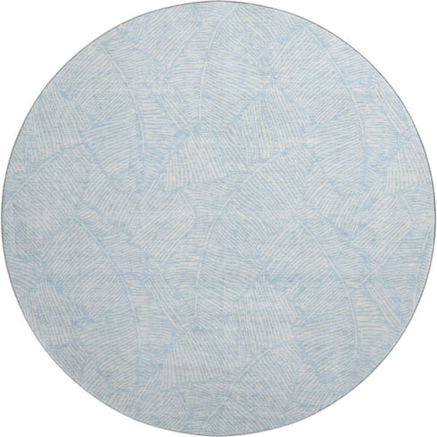 8' Sky Blue And Ivory Floral Washable Round Rug With UV Protection
