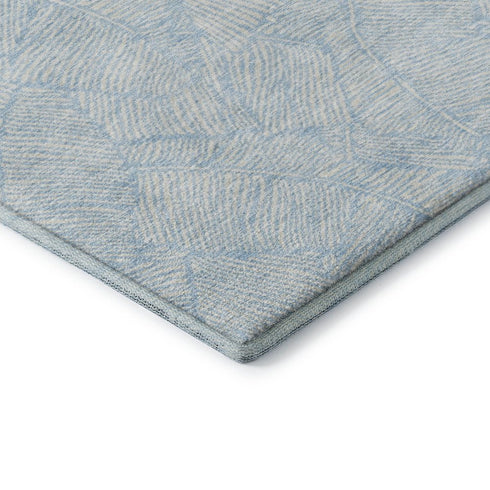 8' Sky Blue And Ivory Floral Washable Round Rug With UV Protection