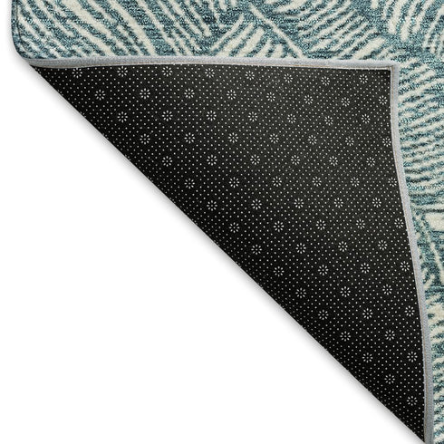 5' X 8' Teal And Ivory Floral Washable Area Rug With UV Protection