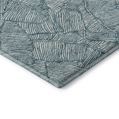 5' X 8' Teal And Ivory Floral Washable Area Rug With UV Protection