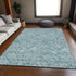 5' X 8' Teal And Ivory Floral Washable Area Rug With UV Protection