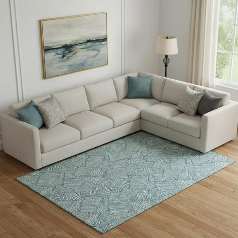 8' X 10' Teal And Ivory Floral Washable Area Rug With UV Protection
