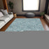 9' X 12' Teal And Ivory Floral Washable Area Rug With UV Protection