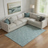 9' X 12' Teal And Ivory Floral Washable Area Rug With UV Protection