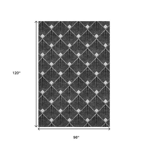 8' X 10' Black And Ivory Abstract Geometric Washable Area Rug With UV Protection