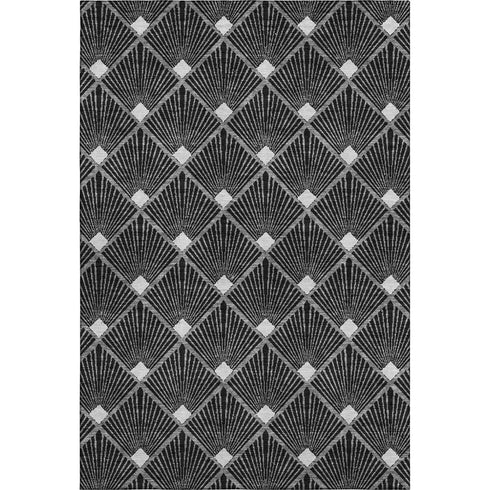 8' X 10' Black And Ivory Abstract Geometric Washable Area Rug With UV Protection