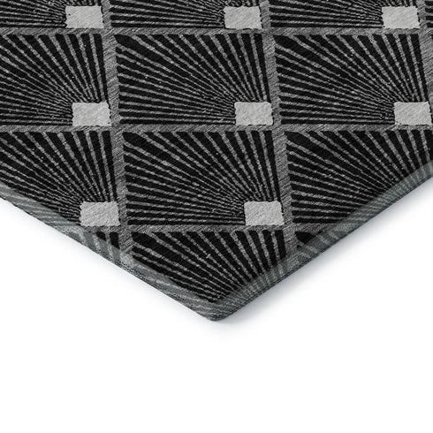 8' X 10' Black And Ivory Abstract Geometric Washable Area Rug With UV Protection