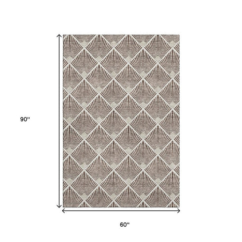 5' X 8' Brown And Beige Abstract Geometric Washable Area Rug With UV Protection