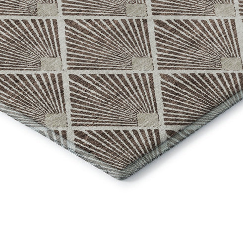5' X 8' Brown And Beige Abstract Geometric Washable Area Rug With UV Protection