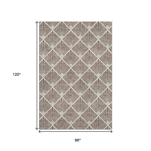 8' X 10' Brown And Beige Abstract Geometric Washable Area Rug With UV Protection