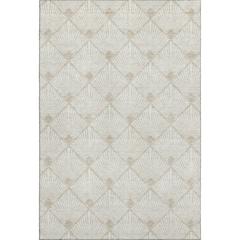 5' X 8' Ivory And Beige Abstract Geometric Washable Area Rug With UV Protection