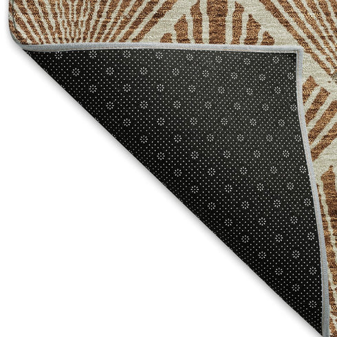 9' X 12' Rust And Beige Abstract Geometric Washable Area Rug With UV Protection