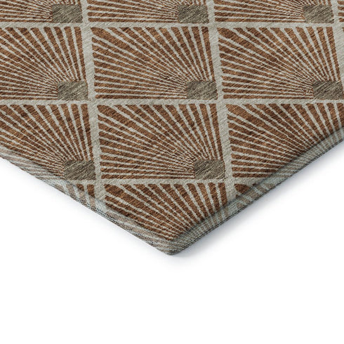 9' X 12' Rust And Beige Abstract Geometric Washable Area Rug With UV Protection