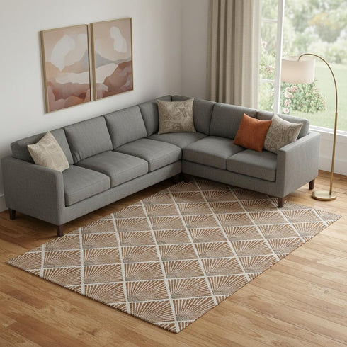 9' X 12' Rust And Beige Abstract Geometric Washable Area Rug With UV Protection