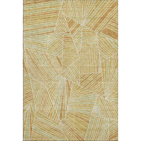 5' X 8' Gold And Beige Geometric Washable Area Rug With UV Protection