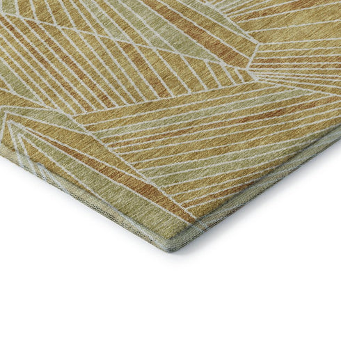 5' X 8' Gold And Beige Geometric Washable Area Rug With UV Protection