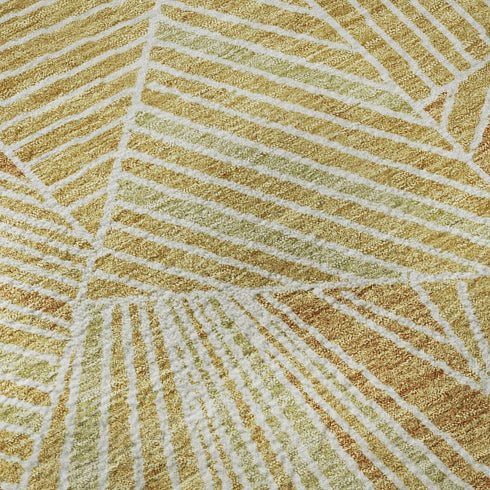 5' X 8' Gold And Beige Geometric Washable Area Rug With UV Protection