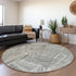 8' Gray And Silver Geometric Washable Round Rug With UV Protection