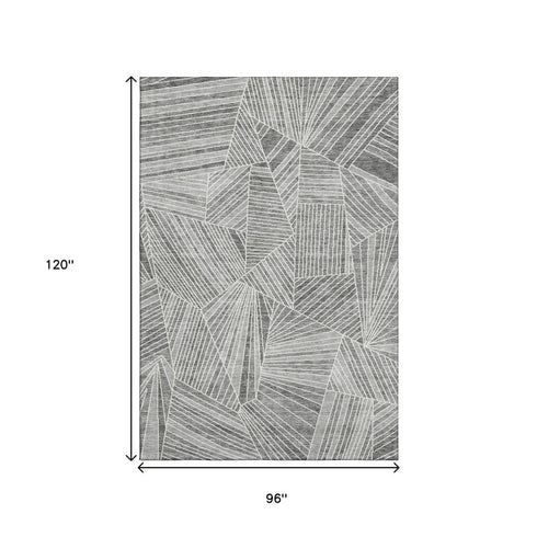 8' X 10' Gray And Silver Geometric Washable Area Rug With UV Protection