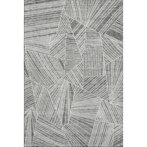 8' X 10' Gray And Silver Geometric Washable Area Rug With UV Protection